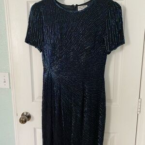 Vintage Black silk midi dress with iridescent beading